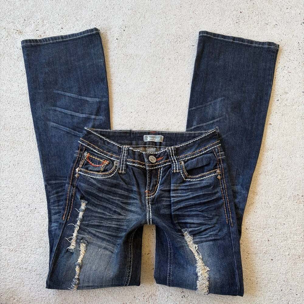 Soundgirl Y2k Low Rise Dark Wash Distressed Bootcut Jeans Size 3
